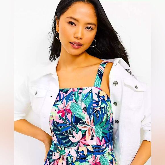 Loft Square Neck Tropical Floral Tank Cropped Wide Leg Jumpsuit Boho Cottagrcore - Picture 3 of 9